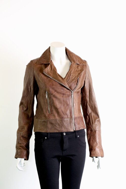 Ladies Leather Biker Jacket - available in Blue Black and Brown - Image 5