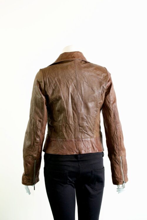 Ladies Leather Biker Jacket - available in Blue Black and Brown - Image 6