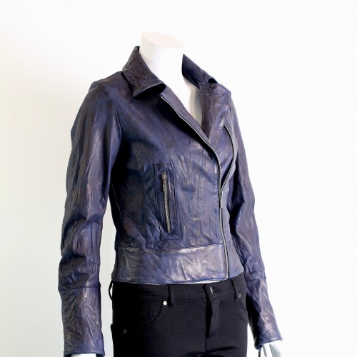 Ladies Leather Biker Jacket - available in Blue Black and Brown ...
