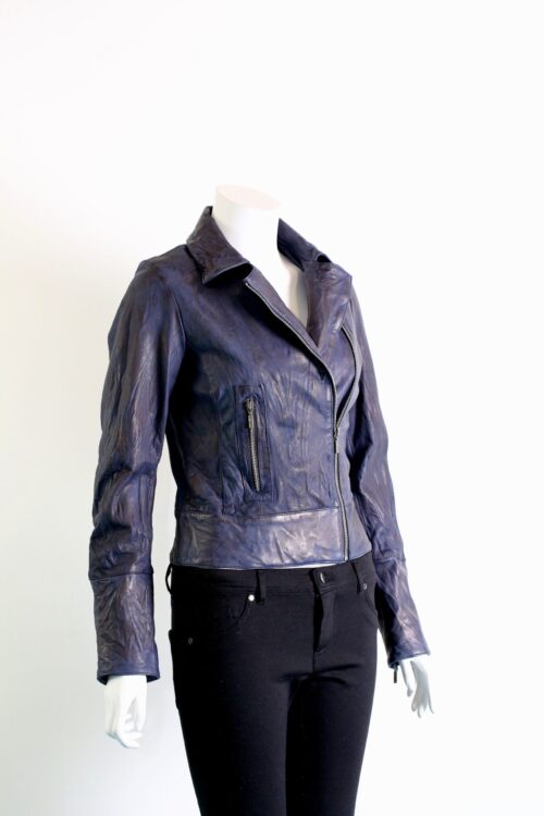 Ladies Leather Biker Jacket - available in Blue Black and Brown