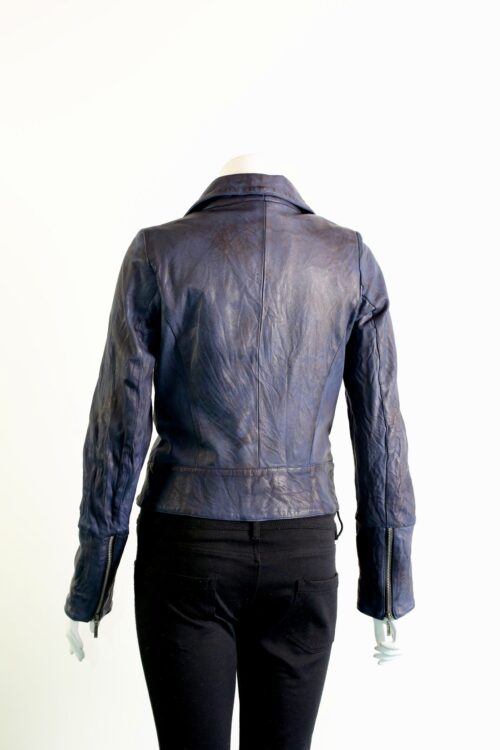 Ladies Leather Biker Jacket - available in Blue Black and Brown - Image 3