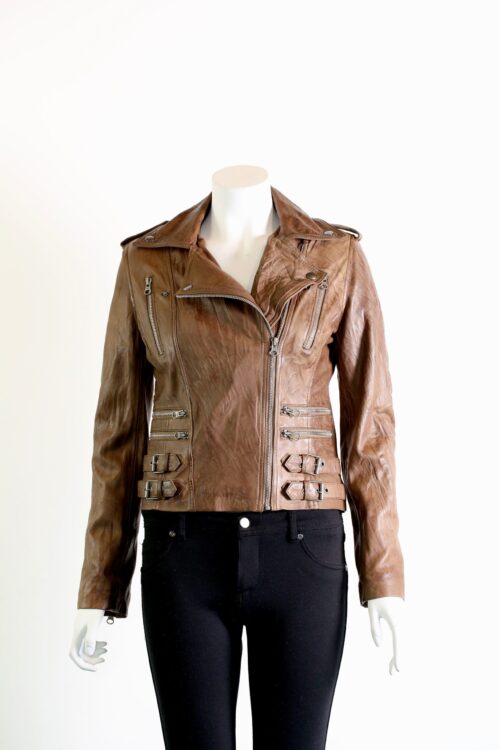 Black Ladies Leather Biker Jacket