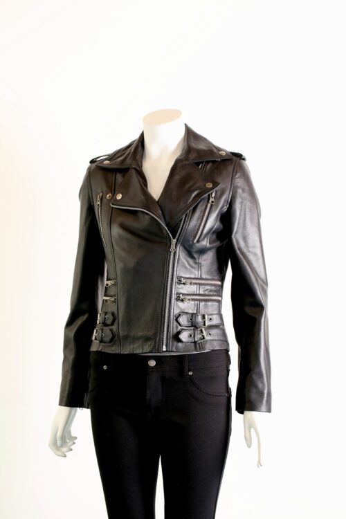 Black Ladies Leather Biker Jacket