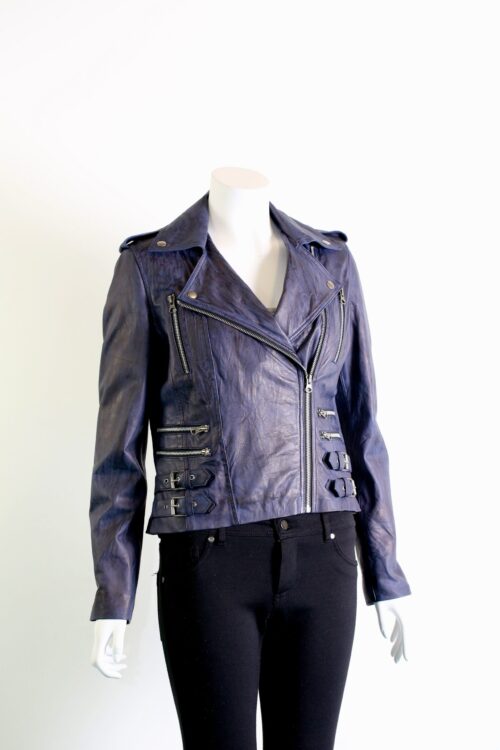 Ladies Leather Biker Jacket – available in Blue Black and Brown ...