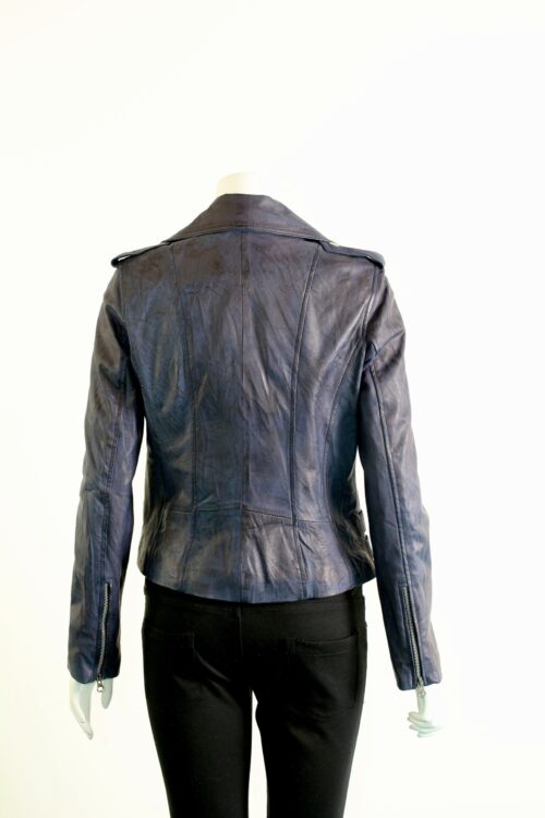 Ladies Leather Biker Jacket - available in Blue Black and Brown - Image 3