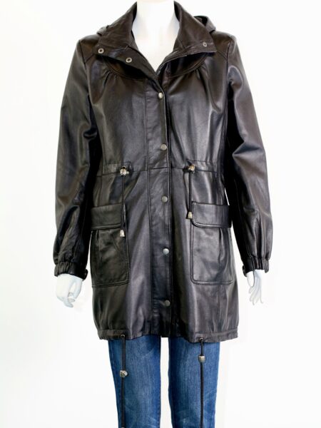 Women's Hooded Leather Parka Coat