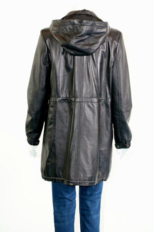 Women's Hooded Leather Parka Coat - Image 2