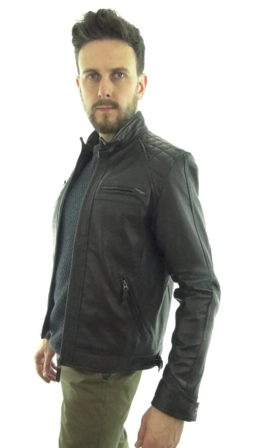 Men's Leather Biker Jacket - Available in Black and Brown - Image 2