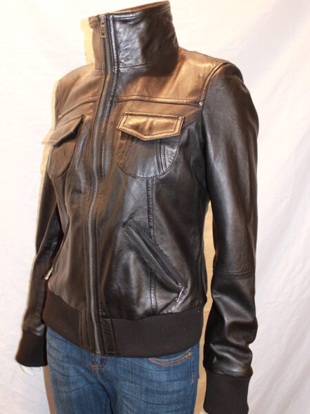 Ladies Classic Biker Leather Jacket - available in Black, Brown & Tan