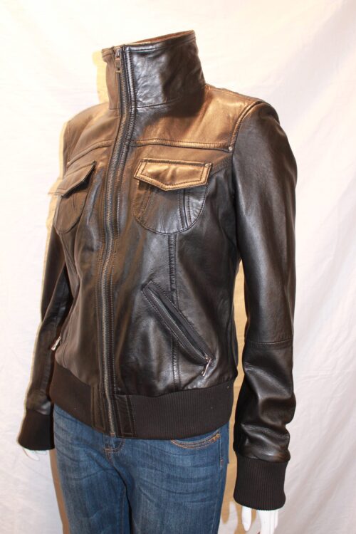 Ladies Classic Biker Leather Jacket - available in Black, Brown & Tan