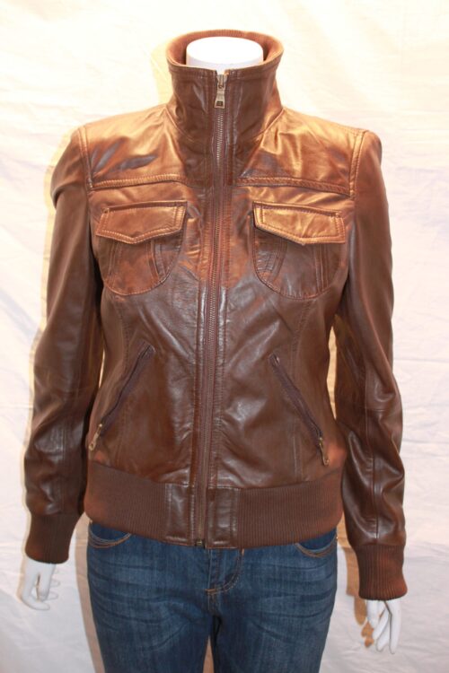 Ladies Classic Biker Leather Jacket - available in Black, Brown & Tan - Image 4