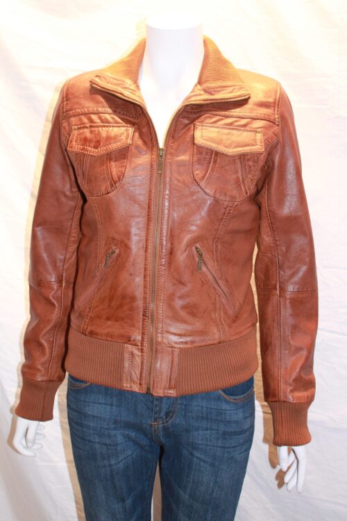 Ladies Classic Biker Leather Jacket - available in Black, Brown & Tan - Image 5