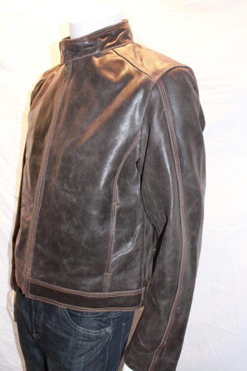 Vintage Look Leather Bomber Jacket