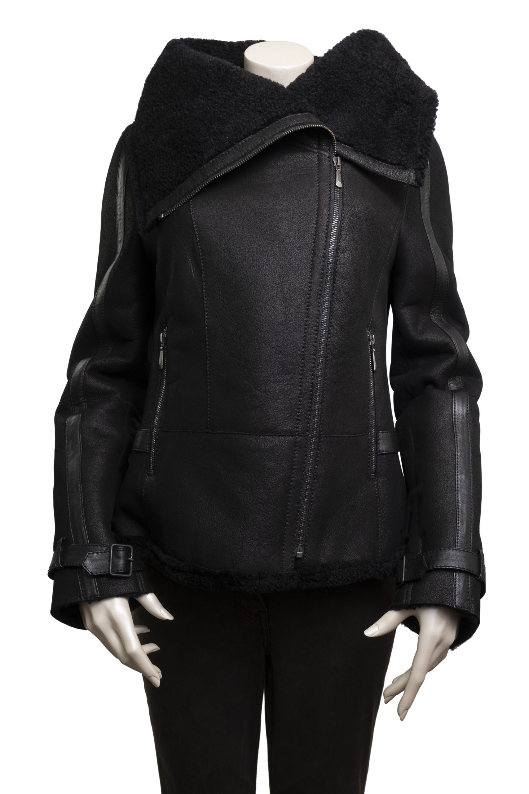 Ladies black shearling jacket clearance