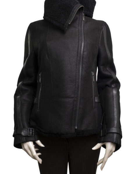 Ladies Black Sheepskin Biker Jacket