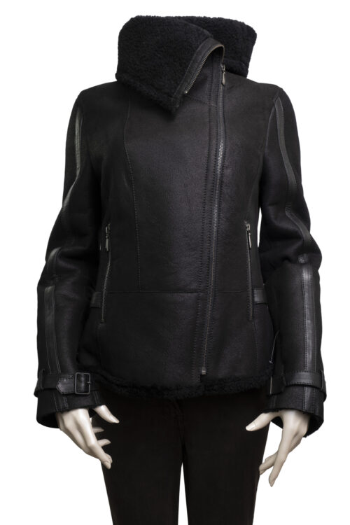 Ladies Black Sheepskin Biker Jacket