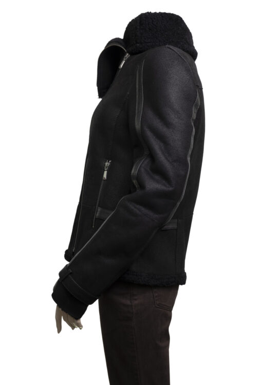 Ladies Black Sheepskin Biker Jacket - Image 10