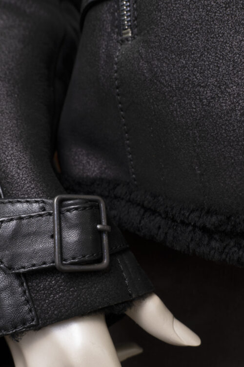 Ladies Black Sheepskin Biker Jacket - Image 7