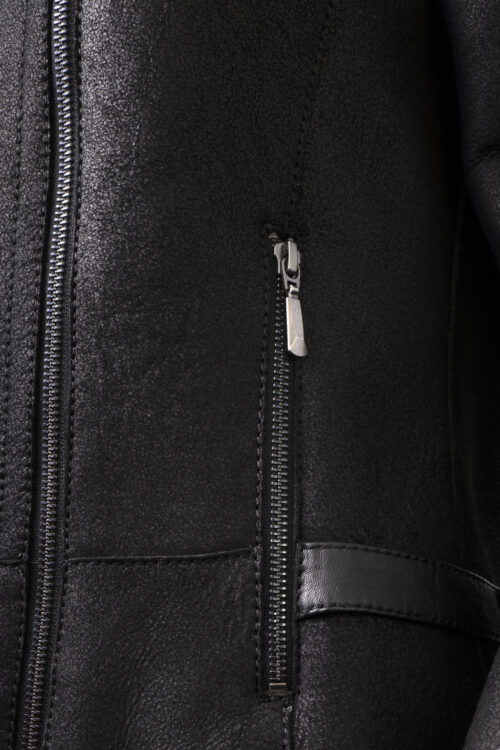 Ladies Black Sheepskin Biker Jacket - Image 6