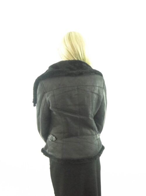 Ladies Black Sheepskin Biker Jacket - Image 3