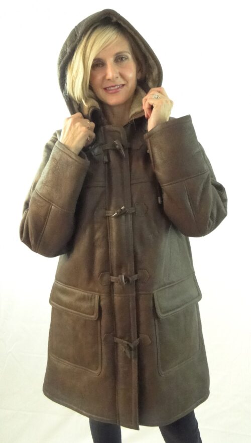 Women's Shearling Sheepskin 3/4 length Duffle Coat