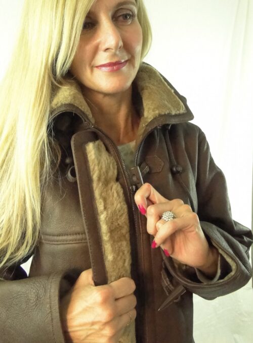 Women's Shearling Sheepskin 3/4 length Duffle Coat