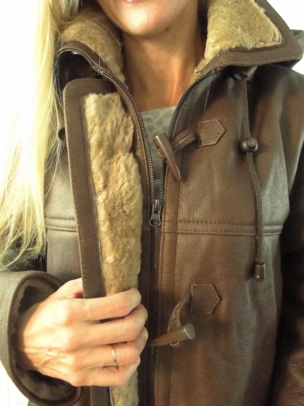 Women's Shearling Sheepskin 3/4 length Duffle Coat
