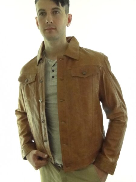 Men's Leather Denim Style Jacket in Tan