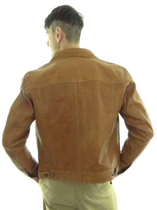 Men's Leather Denim Style Jacket in Tan - Image 2
