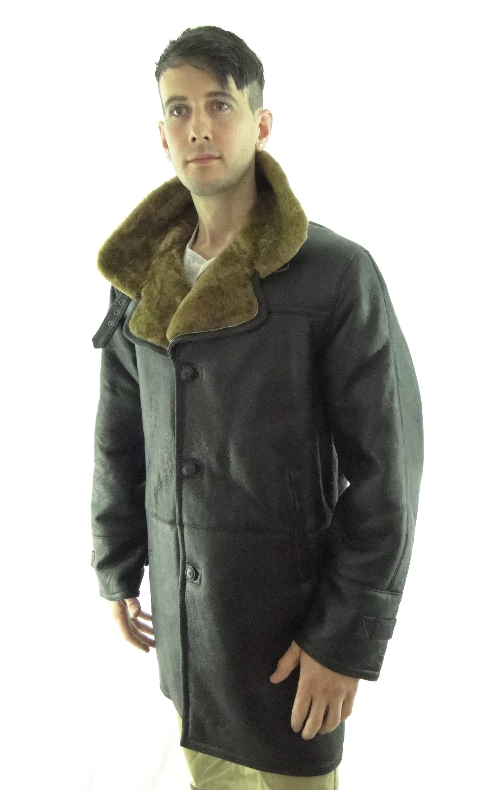 Mens three quarter deals length shearling coat