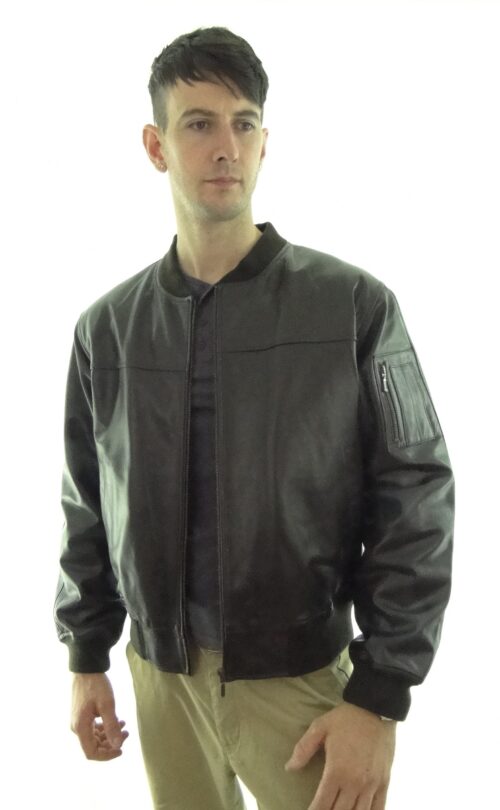 Men's MA1 Leather Bomber Jacket - available in Brown, Black and Brown Snuff Look