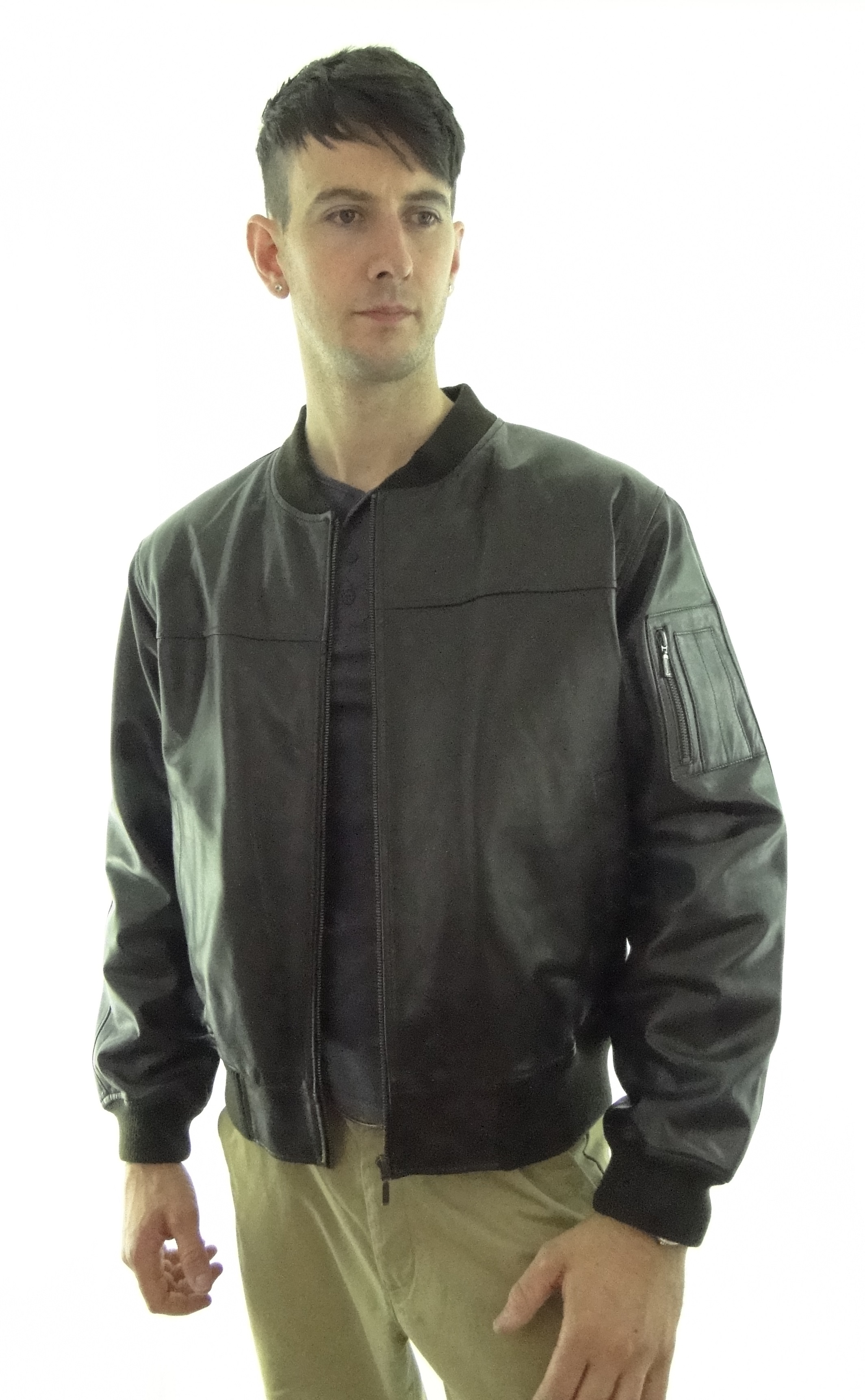 Men's MA1 Leather Bomber Jacket-in Brown, Black Brown Snuff