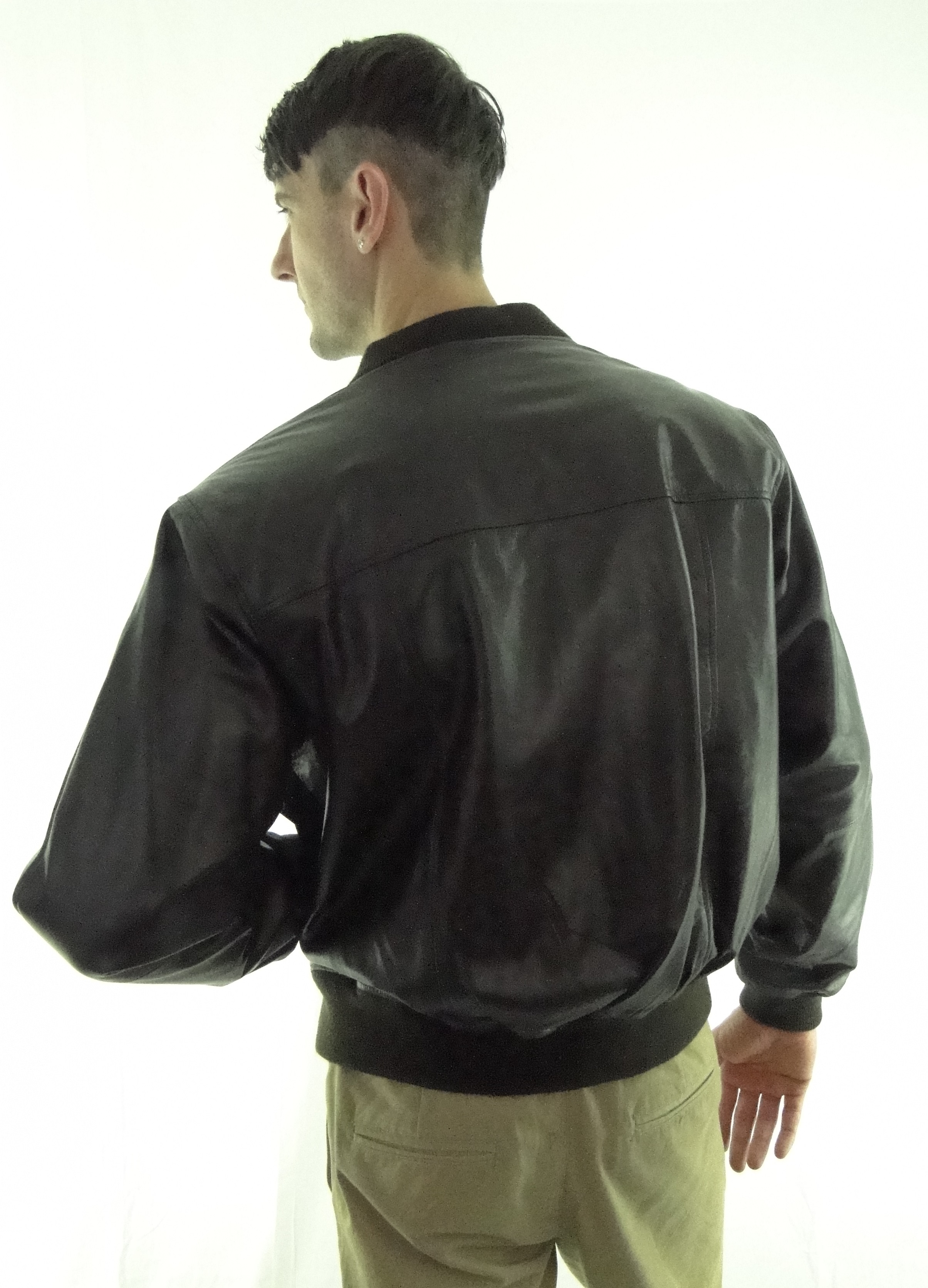 Men's MA1 Leather Bomber Jacket-in Brown, Black Brown Snuff