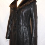 Ladies Tie-Belt Black Hooded Sheepskin Coat with Caped Collar
