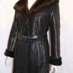 Ladies Tie-Belt Black Hooded Sheepskin Coat with Caped Collar - Image 3