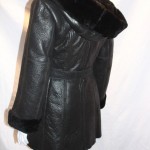 Ladies Tie-Belt Black Hooded Sheepskin Coat with Caped Collar - Image 4