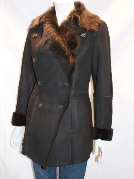 Ladies Shearling Sheepskin Coat with Toscana Collar - available in Charcoal Black