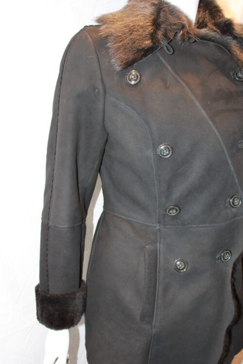 Ladies Shearling Sheepskin Coat with Toscana Collar - available in Charcoal Black - Image 4