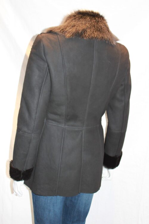 Ladies Shearling Sheepskin Coat with Toscana Collar - available in Charcoal Black - Image 3