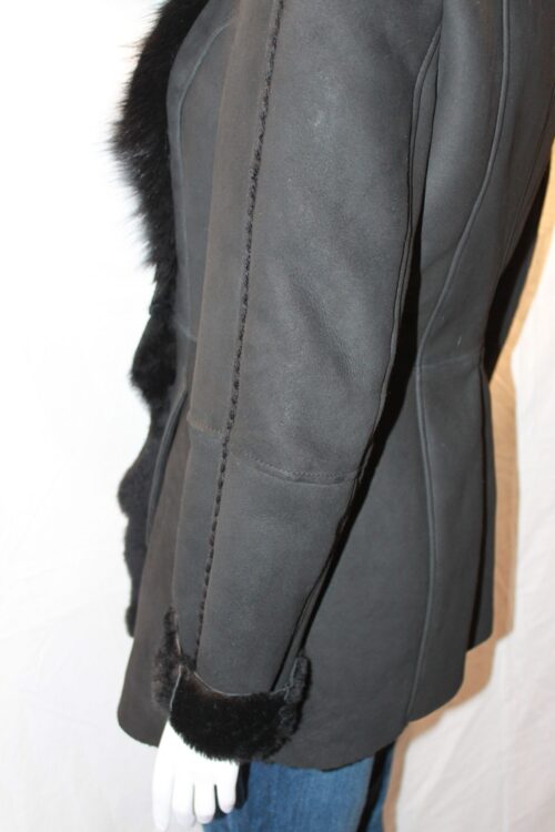 Ladies Shearling Sheepskin Coat with Toscana Collar - available in Charcoal Black - Image 5