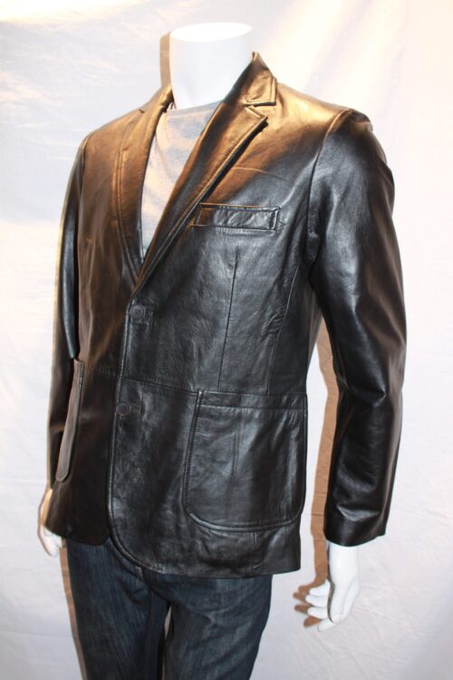 Men's Leather Blazer with patch pockets - available in Black and Brown - Image 4