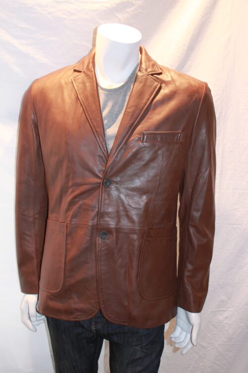 Men's Leather Blazer with patch pockets - available in Black and Brown - Image 3