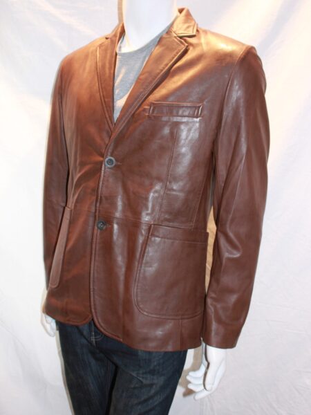 Men's Leather Blazer with patch pockets - available in Black and Brown