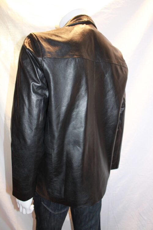 Men's 3 Button Classic Leather Blazer - available in Black - Image 2