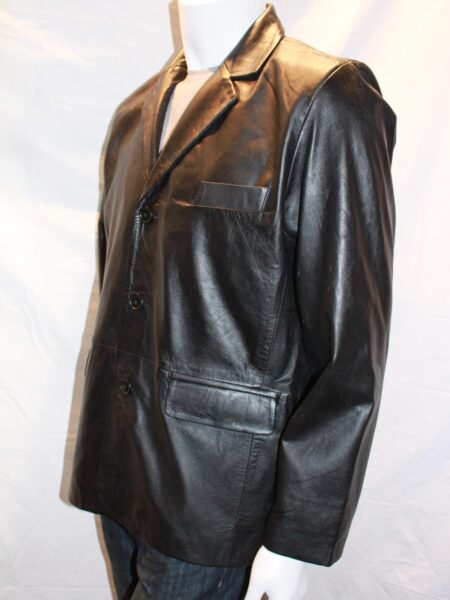 Men's 3 Button Classic Leather Blazer - available in Black
