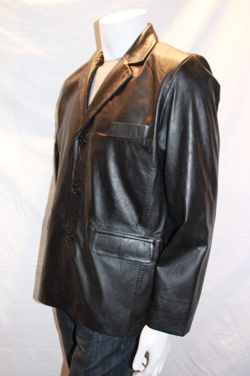 Men's 3 Button Classic Leather Blazer - available in Black