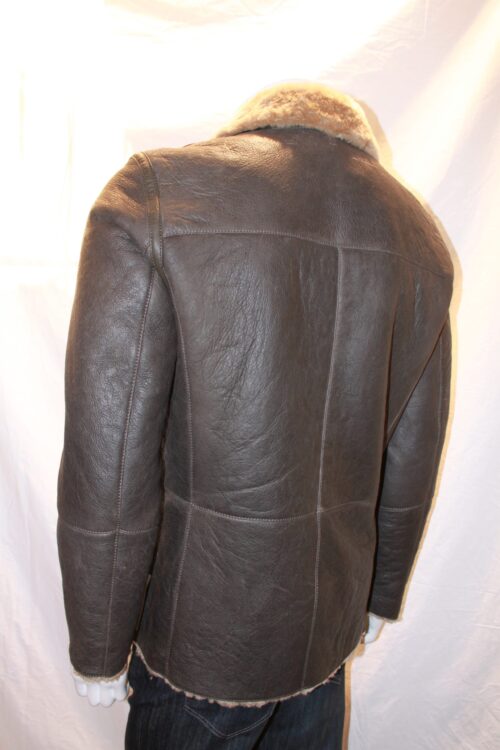 Men’s Double Breasted Shearling Sheepskin Aviator Reefer Coat - Image 3