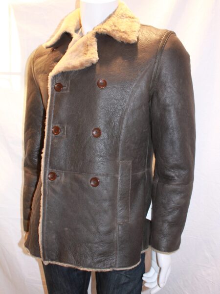 Men’s Double Breasted Shearling Sheepskin Aviator Reefer Coat
