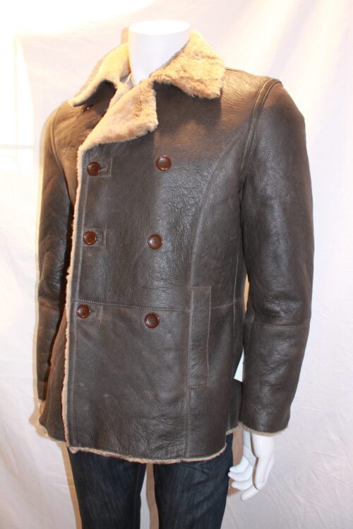 Men’s Double Breasted Shearling Sheepskin Aviator Reefer Coat