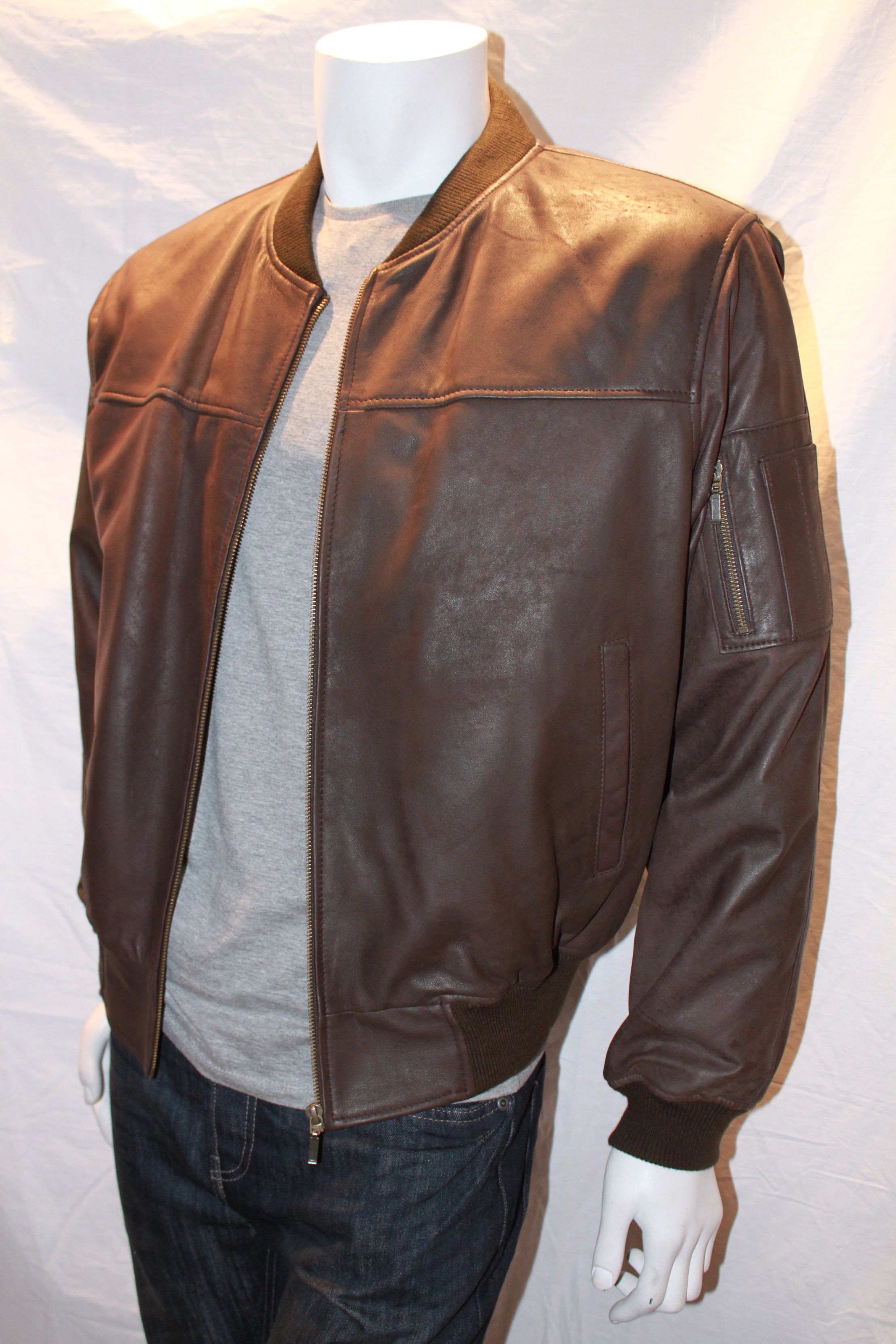 Men's MA1 Leather Bomber Jacket - available in Brown Snuff